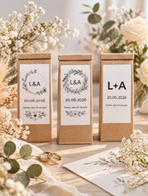 Laden Sie das Bild in den Galerie-Viewer, Personalisiertes Gastgeschenk Hochzeit: Tee mit Namen &amp; Datum | 25-100 Stück