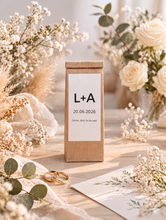 Laden Sie das Bild in den Galerie-Viewer, Personalisiertes Gastgeschenk Hochzeit: Tee mit Namen &amp; Datum | 25-100 Stück
