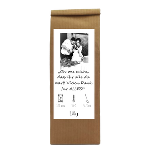 Personalisierter Krautertee als Geschenk Idee mit eigenem Etikett fuer Hochzeit